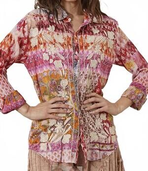 NEW THE NU VINTAGE women's embroidered print blouse in multicolor